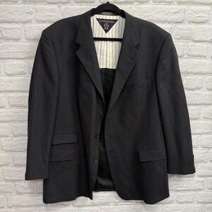 Tommy Hilfiger Men's Dark Black Pinstripe Wool Blend Sport Suit Coat Blazer 46R